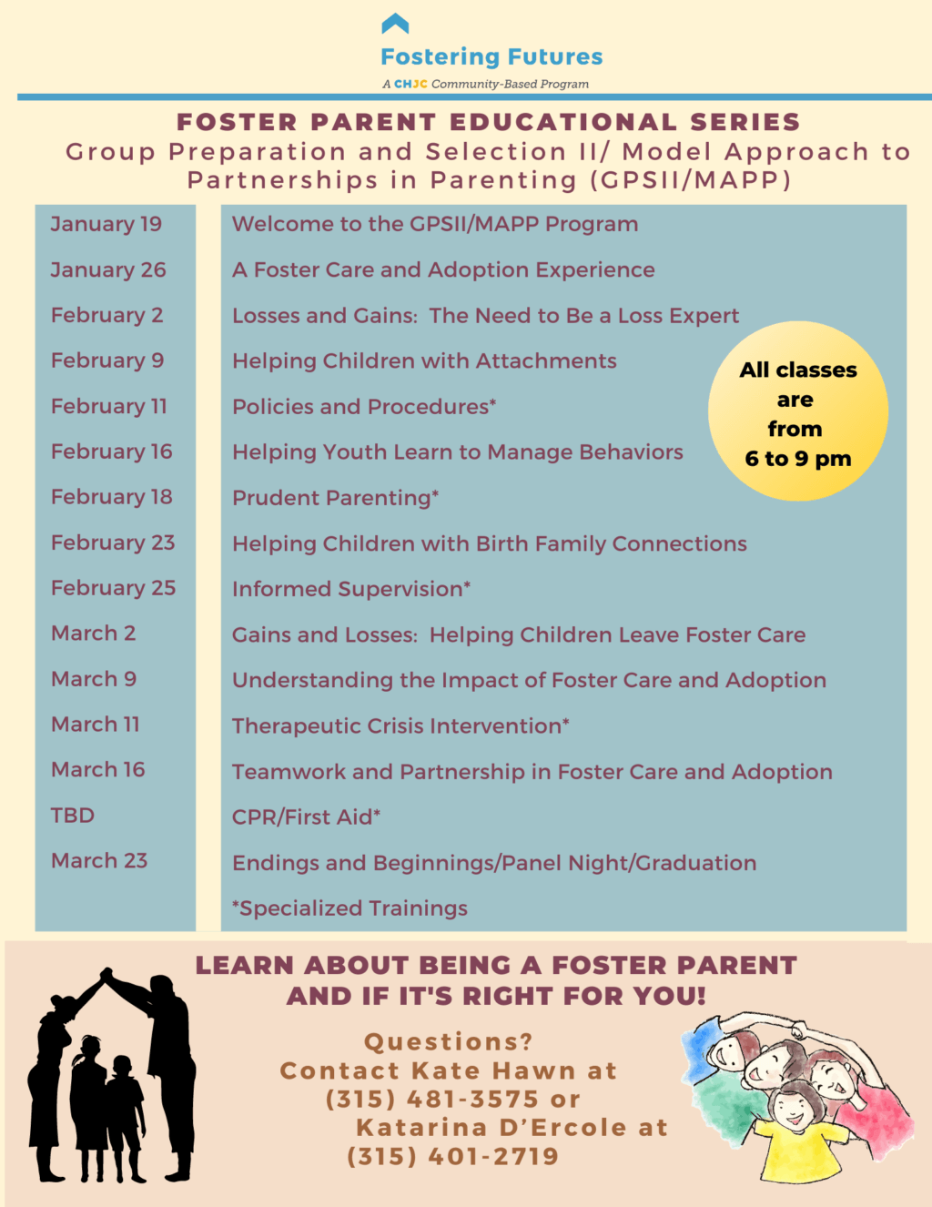 2021 Foster Parent Training Schedule CHJC