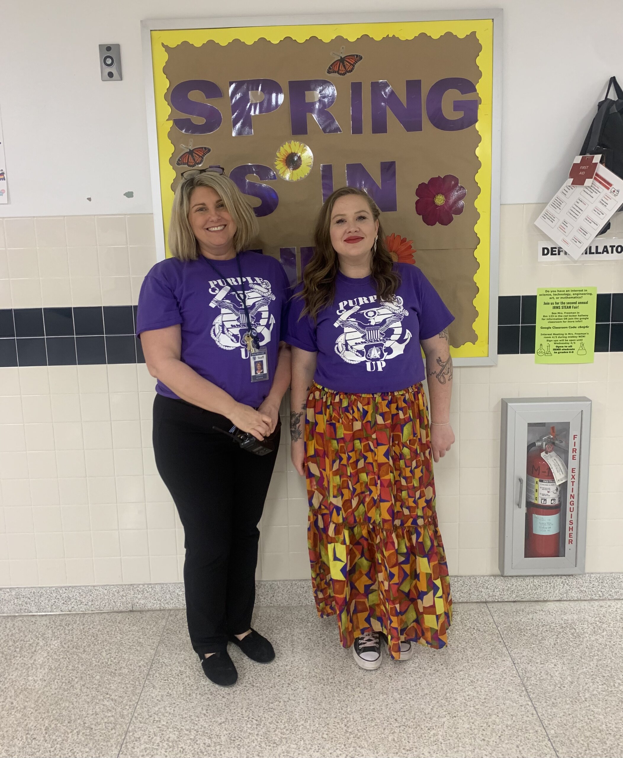 Jaira Jenkins and Indian River Middle School assistant principal wearing purple t-shirts